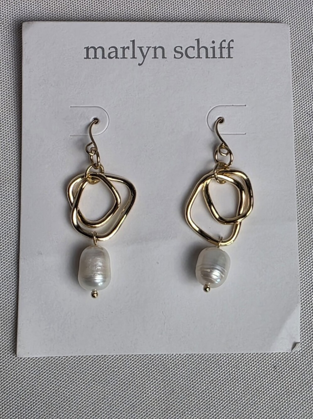 Marlyn Schiff New Gold Plated Link Pearl Drop Earrings